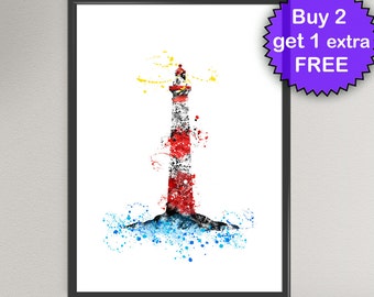 LJUSHUS Kust Akvarell Konsttryck Hav Bläckmålning Havsillustrationer Konsttryck Väggkonst Poster Giclée Väggdekor Konst Hem (52-Nº1)