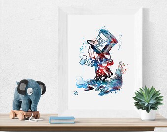 Mad Hatter Art Print Alice in Wonderland Print Watercolor Art Print Print Engraver Art Nursery Decor Art for kids Art Gift Poster (4-Nº8)