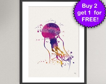 JELLYFISH Watercolor Art Print Sea Life prints Ink Painting Underwater illustrations Art Print Wall Art Poster Giclée Wall Home (46-Nº1)