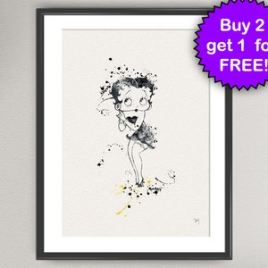 BETTY BOOP Watercolor Print Ink illustration Art Print Wall Art Gift Decor Poster Wall Decor Art Home Decor (14-Nº1)