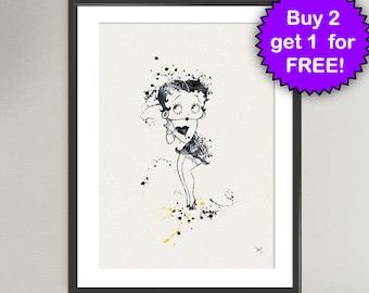 BETTY BOOP Watercolor Print Ink illustration Art Print Wall Art Gift Decor Poster Wall Decor Art Home Decor (14-Nº1)