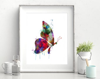 BUTTERFLY watercolor print painting butterfly poster nursery art gift for her home decor wall art colorful insect (38-Nº4)