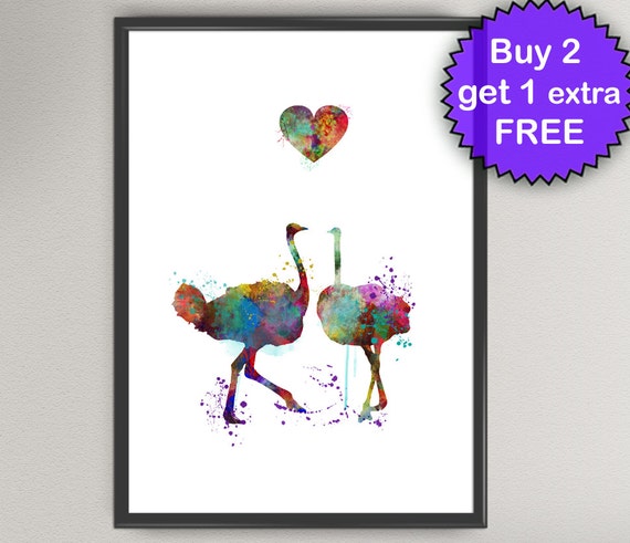 OSTRICH Love Couple Watercolor Art Print Bird Heart Animal - Etsy OSTRICH Love Couple Watercolor Art Print Bird Heart Animal - Etsy