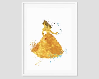 La Bella y la Bestia Disney impresiones Acuarela Princesas Disney Impresión arte para niños, decoración guardería Regalo Póster Pared disney (30-Nº2)