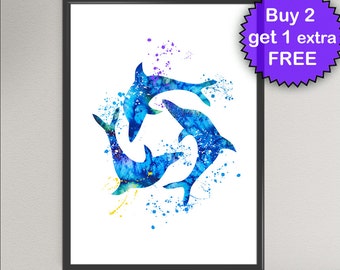 DOLPHIN Watercolor Art Print Sea Life Ink Painting Underwater illustrations Art Print Wall Art Poster Giclée Wall Decor Art Home (46-Nº1)