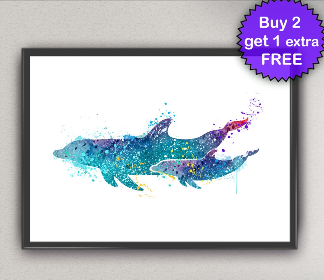 DOLPHIN Family Watercolor Art Print Sea Life Birthday Gift Marine ...