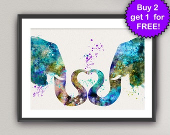 ELEPHANT LOVE Valentine's Day Watercolor Art Print Animal Heart Ink Painting illustrations Wall Art Poster Wall Decor Art Home (6-Nº4)