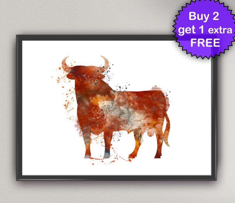 BULL Watercolor Art Print Animal Cow Bull Home Decor Art Illustrations ...