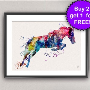 HORSE Watercolor Art Print Animal Stallion Ink Painting illustrations Art Print Wall Art Poster Giclée Wall Decor Art Home (6-Nº4)