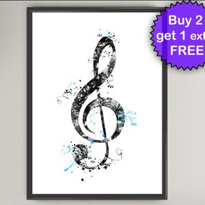 Watercolor Treble Clef Sign Art Print Music Treble Clef G-Clef Ink Painting Music illustrations Art Print Wall Poster Wall Decor (50-Nº1)
