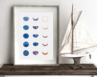 Moon Phases Wicca Print Watercolor universe galaxy Ink Painting Esoteric Art Wall Art Gift Decor Poster Wall Decor Art planets (64-Nº2)