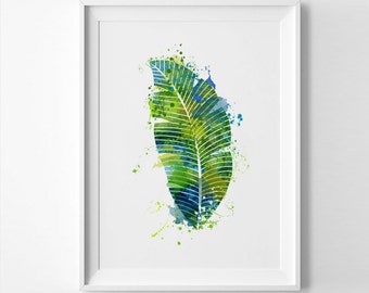 GREENERY tropical Art Watercolor Print green leaf tropical art Leaf Leaves Ink Painting Art Print Wall Art Poster Giclée Wall Decor (37-Nº3)