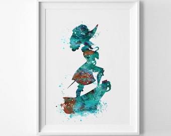 PETER PAN Captain Hook Inspired Watercolor Print art for kids Ink Art Print Wall Art Gift Decor Poster Wall Decor Art Home Decor (54-Nº8)