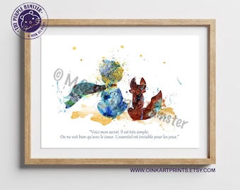 The Little Prince & Fox Watercolor Print, Le Petit Prince Quote Art, Kids Nursery Wall Decor, Baby Shower Gift, Room Poster (56-Nº17)