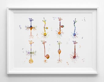 Neuron Cell Art Print Watercolor Neurons Synapses Print Brain Cells ...