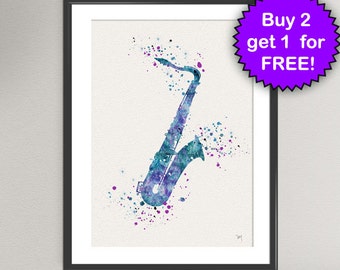 SAXOPHONE Watercolor Art Print Ink Music Instrument Painting Music illustrations Art Print Wall Art Poster Wall Decor Art Home (39-N2)