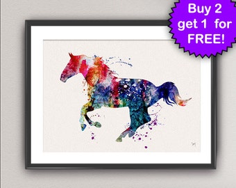 HORSE Watercolor Art Print Animal Stallion Ink Painting illustrations Art Print Wall Art Poster Giclée Wall Decor Art Home (6-Nº3)