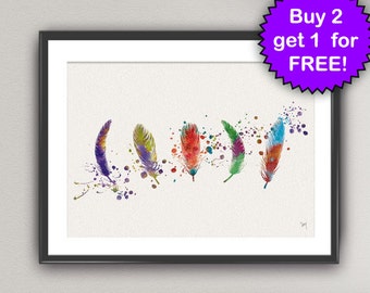 FEATHERS Watercolor Art Print Birthday Gift Bedroom Decor Wall Art Colorful Art Print Wall Art Poster Giclée Wall Decor Art Home (55-Nº5)