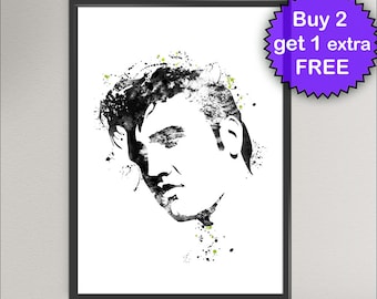 ELVIS PRESLEY Aquarelle Art Print Rock Star Ink Painting Illustrations de musique Art Print Wall Art Poster Giclée Wall Decor Accueil (32-Nº1)