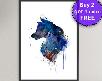 WOLF Watercolor Art Print  Animal Portrait Ink Painting illustrations Art Print Wall Art Poster Giclée Wall Decor Art Home (6-Nº2)