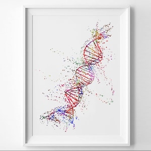 DNA Art Watercolor Print Science Human DNA Biology Print Science Art Print Symbol Particle Art Wall Art Poster Wall Decor Universe (21-N24)