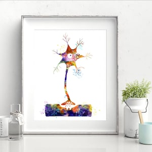 Neuron Cell Synapse Brain Cells Chemical Synapses Art Watercolor Print Biology Art Science Poster Nerve Cells Medicine Art (21-Nº21)