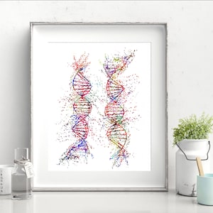 DNA Art Watercolor Print Science Human DNA Biology Print Science Art Print Symbol Particle Art Wall Art Poster Wall Decor Universe (21-Nº23)
