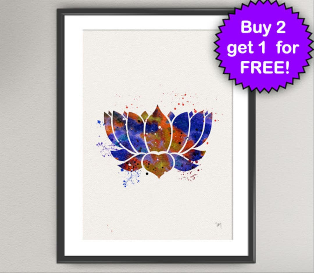 YOGA LOTUS Watercolor Art Print Lotus Flower Yoga Studio Art Ink
