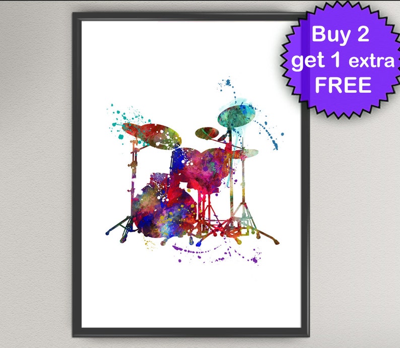 DRUMS Watercolor Art Print Music Instrument Ink Art Painting ...