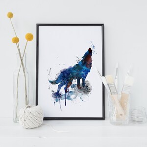 WOLF Watercolor Art Print Animal Portrait Ink Painting illustrations Birthday Gift Wall Art Poster Giclée Wall Decor Art Home (6-Nº1)