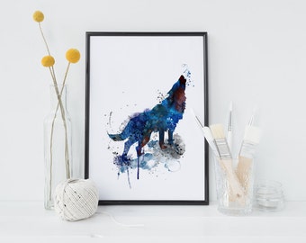WOLF Watercolor Art Print Animal Portrait Ink Painting illustrations Birthday Gift Wall Art Poster Giclée Wall Decor Art Home (6-Nº1)
