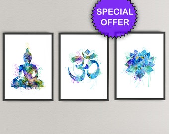 PAQUETE DE YOGA Nº1 - Impresión de Buda Budha Lotus Om Aum, regalo de cumpleaños, póster de arte de pared, decoración de pared Giclée para el hogar (31)