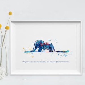 Elefant Kleiner Prinz inspiriert Der kleine Preis Zitate Drucke Aquarell Kunst Elephant Hat Silhouette Malerei Wand Geschenk Poster (56-N°12)