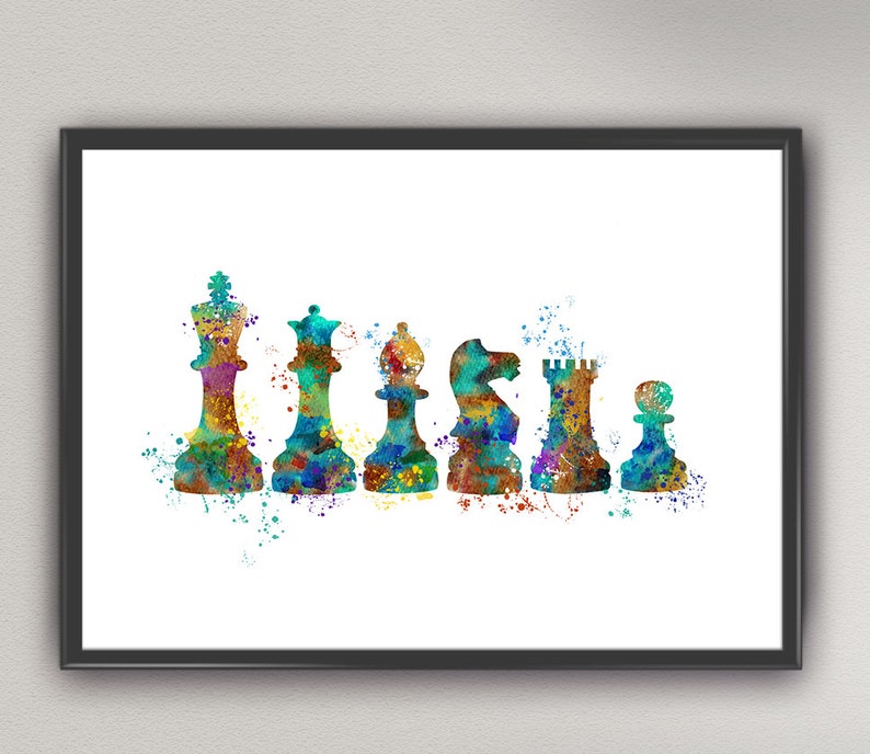 CHESS PIECES Watercolor Art Print Ink Antique Painting Retro Art Print ...