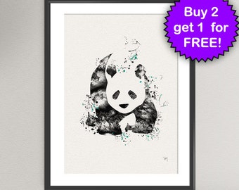 Impresión de arte de acuarela de PANDA, pintura de tinta animal, ilustraciones de oso panda, impresión de arte, póster de arte de pared, decoración de pared Giclée, arte para el hogar (6-Nº2)