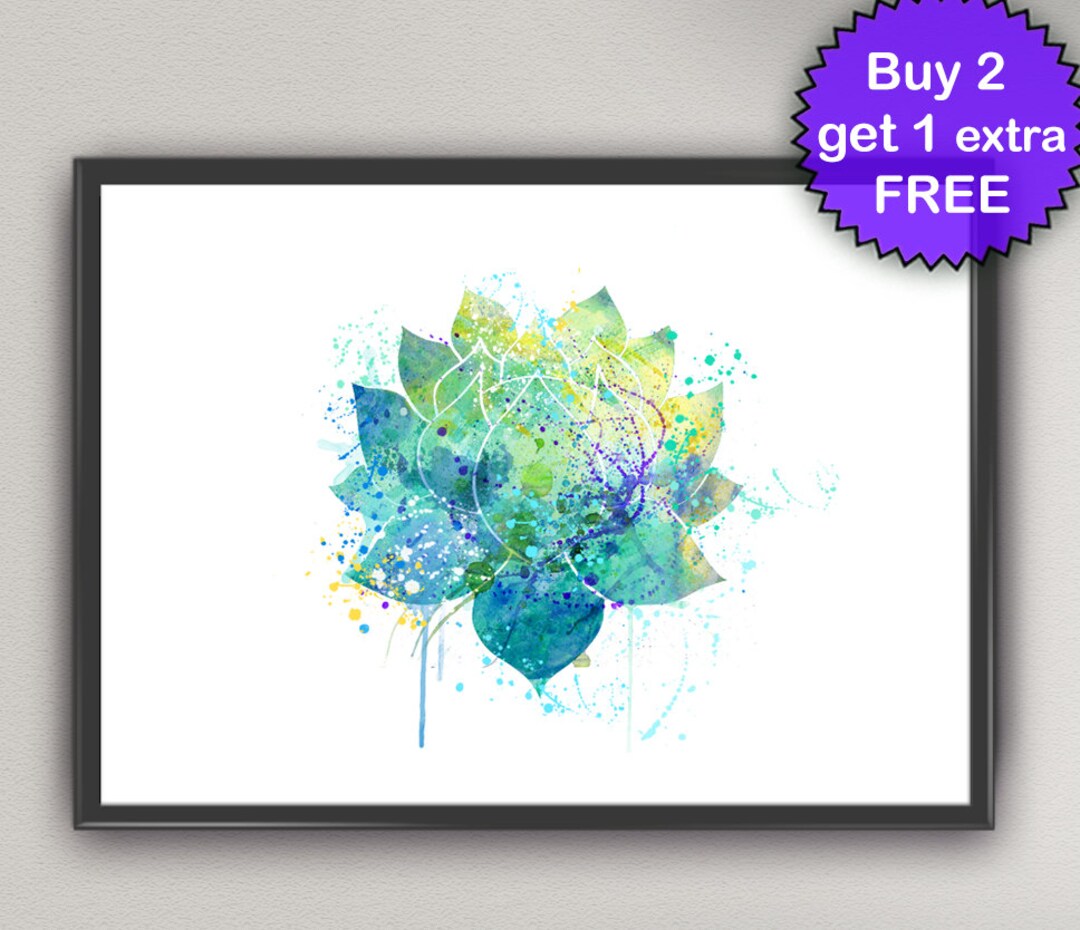 YOGA LOTUS Watercolor Art Print Lotus Flower Yoga Studio Art Ink ...