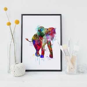 ELEPHANT Print Watercolor Poster Art animal Prints gift Safari Multicolor art elephant Colorful Art Print Wall Gift Decor Poster (6-Nº7)