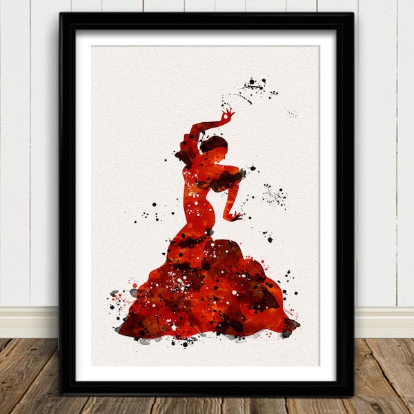 FLAMENCO DANCER Watercolor Art Print Spanish Flamenco Dance Painting illustrations Art Print Wall Art Poster Giclée Wall Decor Home (10-Nº1)