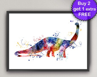 DINOSAUR Brachiosaurus Watercolor Art Print Children's Birthday Gift Bedroom Nursery Decor Print Wall Poster Giclée Wall Decor Home (6-Nº7)