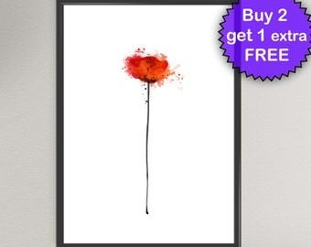 RED POPPY Watercolor Flower Nature Watercolor Art Print Wedding Gift Floral Wall Art Prints  Mother's day gifts floral painting (33-Nº1)