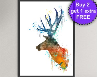 STAG Antler Aquarelle Art Imprimer Animal Deer Home Decor Chambre Illustrations Art Impression Wall Art Poster Wall Decor Art Accueil (6-Nº7)