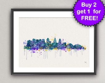 PHILADELPHIA Skyline Watercolor Art Print American City Ink Painting illustrations Art Print United States Wall Poster Decor Home (23-Nº1)