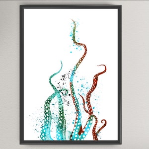 Octopus Tentacles Watercolor Art Print Sea Life Ink Painting Underwater Illustrations Art Print Wall Art Poster Wall Decor Art Home (46-Nº6)