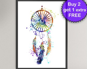 DREAMCATCHER Watercolor Art Print Birthday Gift Native Art Poster Ink Painting Art Print Wall Art Poster Giclée Wall Decor Home (51-Nº6)
