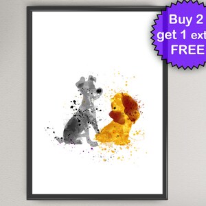 LADY and the TRAMP Disney prints Inspired Watercolor Print Ink Art Print Wall Art Gift Decor Poster Wall Decor Art Home Decor (30-Nº1)
