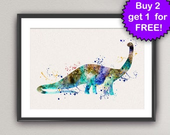 DINOSAUR Brachiosaurus Watercolor Art Print Childrens Birthday Gift Kids Decorative Nursery Bedroom Poster Giclée Wall Decor Home (6-Nº8)