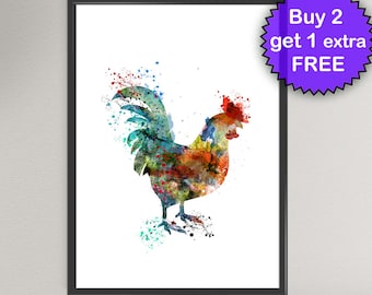 ROOSTER Aquarel Art Print Bird Chick Silhouet Farm Ink Painting Poster Art Print Animal Wall Art Poster Giclée Wall Decor (8-Nº14)