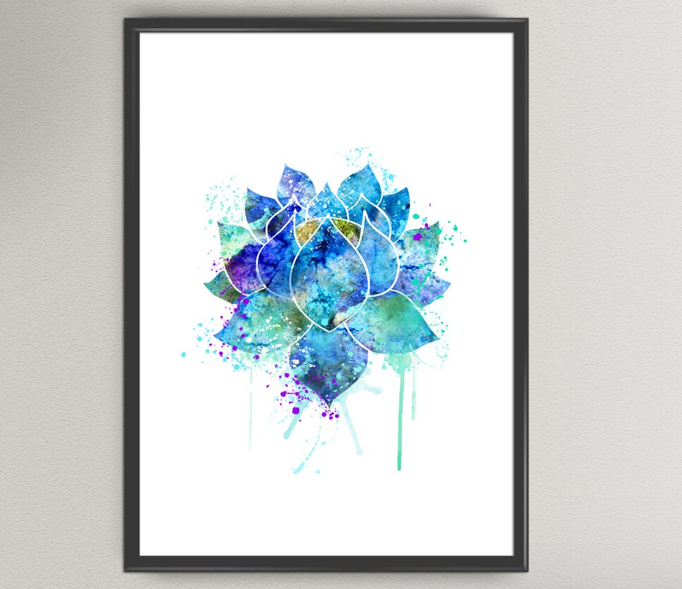 YOGA LOTUS Watercolor Art Print Lotus Flower Yoga Studio Art Ink ...