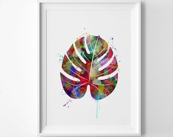 TROPICAL Art LEAF Watercolor Art Print leaf tropical art Leaf Leaves Ink tropical decor Art Print Wall Art Poster full color Wall (37-Nº2)