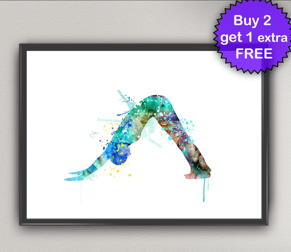 YOGA Watercolor Art Print Asanas Adho Mukha Ink Painting silhouette yoga posture Art Print  Wall Art Poster Giclée Wall Decor Home (31-Nº2)